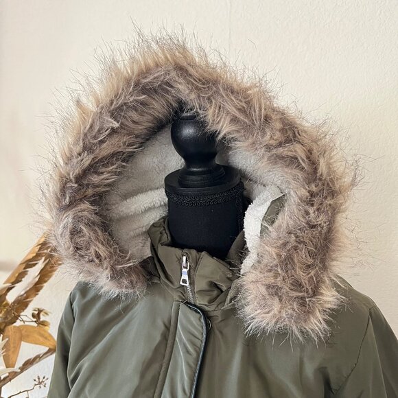 Y2K Miss London Black Label Olive Green Utility Jacket with Fur Trim Hood M - Picture 4 of 12